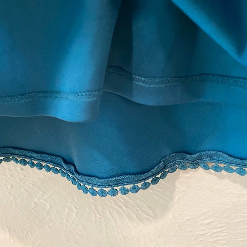 Betsey Johnson Scuba Crepe with Bell Sleeves Midi Teal Dress Size 6 - Picture 5 of 8